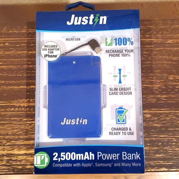 Justin 2500mAh Universal Power Bank USB and Phone Charger Fast - Picture 1 of 3